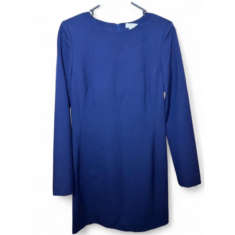 Chloe Navy Blue 100% Wool Long Sleeve Shift Dress Size 34